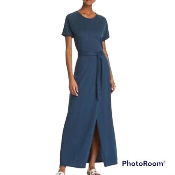 ELIZABETH AND JAMES Welles blue Faux-Wrap Belted T-Shirt carefree Maxi Dress - Picture 1 of 7